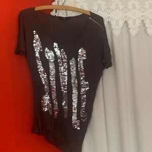 Forever 21 Black Sequin Short Sleeve Tee